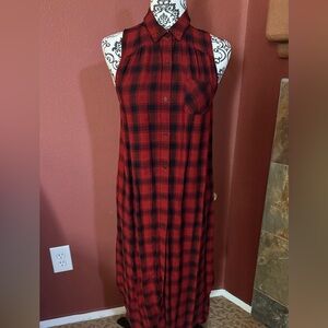 Red and Black Plaid Sleeveless Dress